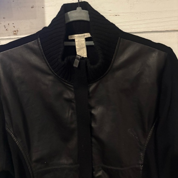 White + Warren Black 100 Merino Wool with Leather Trim Jacket in size Large - Picture 15 of 16